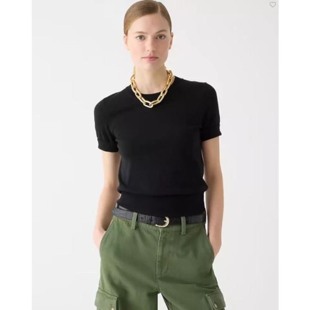 J. Crew Women's Shrunken TENCEL™ Lyocell-Blend T-Shirt BX481 Black Size S NWT